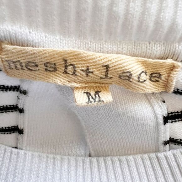 Mesh + Lace Open Back Striped Pullover Crewneck Sweater. Top. Shirt. Medium. - Picture 8 of 9